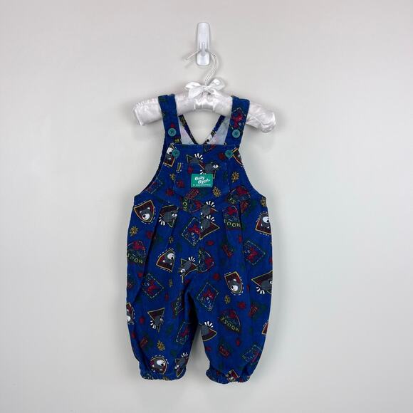 Vintage OshKosh B'gosh Blue Fall Forest Overalls 6-9 Months USA - Picture 1 of 7